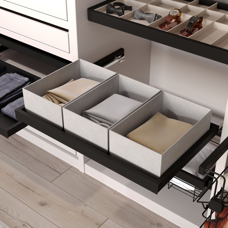 Kit plateau sur coulisses avec 2 paniers de rangement pour caisson de 800 mm, Noir