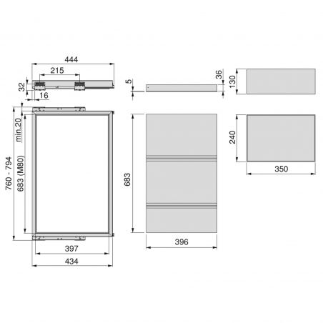 Kit plateau sur coulisses avec 2 paniers de rangement pour caisson de 800 mm, Noir Kit plateau sur coulisses avec 2 paniers de rangement pour caisson de 800 mm, Noir