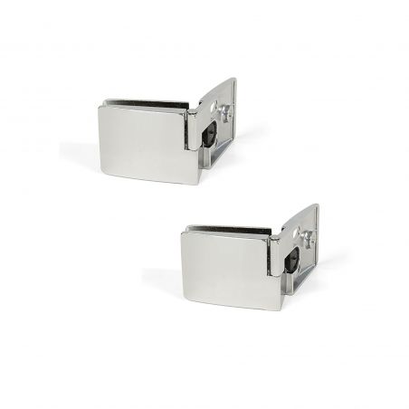 Jeu de charnières pour portes en verre, centrales, épaisseur 4-5mm, Chromé Jeu de charnières pour portes en verre, centrales, épaisseur 4-5mm, Chromé