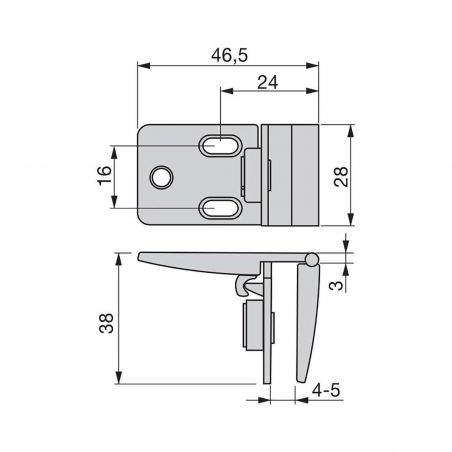 Jeu de charnières pour portes en verre, centrales, épaisseur 4-5mm, Chromé Jeu de charnières pour portes en verre, centrales, épaisseur 4-5mm, Chromé