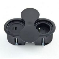 Bloc 1 prise + 1 USB-A + 1 USB-C EIGHT affleurant à encastrer dans un plan de travail, Noir mat