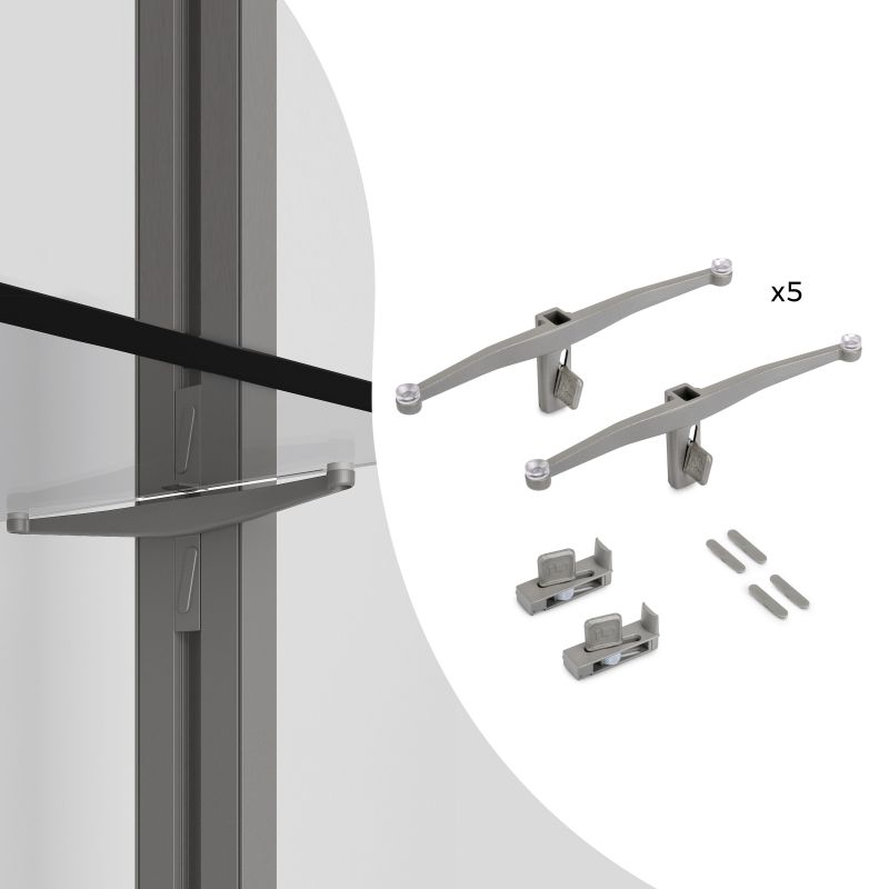 Jeu de 5 supports d'étagères en verre, étagères en verre non incluses, Gris