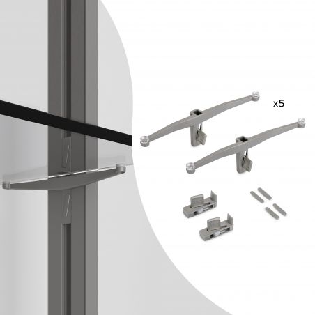 Jeu de 5 supports d'étagères en verre, étagères en verre non incluses, Gris