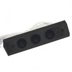 Bloc 3 prises d'angle + 1 USB-A + 1 USB-C spécialement étudié pour un montage avec retour de plan de travail, Noir mat