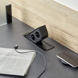 Bloc 2 prises + 2 USB CIZO affleurant à encastrer dans le plan de travail, Noir mat (RAL 9005)