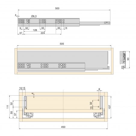 Tiroir Vertex 40 kg hauteur 93 mm, profondeur 500 mm avec panneaux inclus pour caisson de 450 mm, Anthracite Tiroir Vertex 40 kg hauteur 93 mm, profondeur 500 mm avec panneaux inclus pour caisson de 450 mm, Anthracite