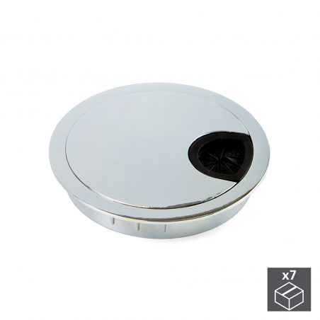 Lot de 7 passe-câbles circulaires à encastrer, diamètre Ø 80 mm, Chromé Lot de 7 passe-câbles circulaires à encastrer, diamètre Ø 80 mm, Chromé