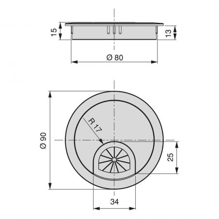 Lot de 7 passe-câbles circulaires à encastrer, diamètre Ø 80 mm, Chromé Lot de 7 passe-câbles circulaires à encastrer, diamètre Ø 80 mm, Chromé