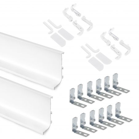 Kit de 2 profils supérieurs Gola pour meubles de cuisine, longueur 2,35mm avec ferrures, Blanc
