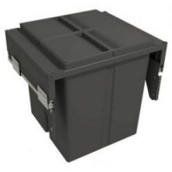 Poubelle grande capacité pour meuble de 600mm composée de 2 bacs avec couvercles et ouverture manuelle système SOFT, Gris orion
