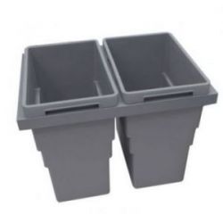 Poubelle pour meuble de 600mm composée de 2 bacs et d'1 couvercle fixe - ouverture manuelle avec système SOFT, Gris