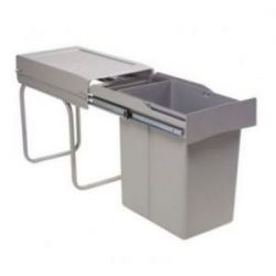 Poubelle coulissante écologique 20L pour meuble cuisine 300 mm – Fixation par vis – Gris
