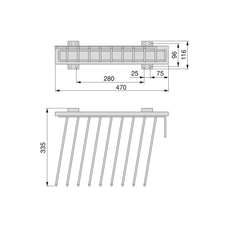 Porte-pantalons Self à montage latéral Droite pour armoire, Chromé