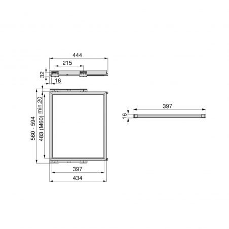 Kit porte pantalons 7 tringles sur coulisses pour caisson de 600 mm, Gris Kit porte pantalons 7 tringles sur coulisses pour caisson de 600 mm, Gris