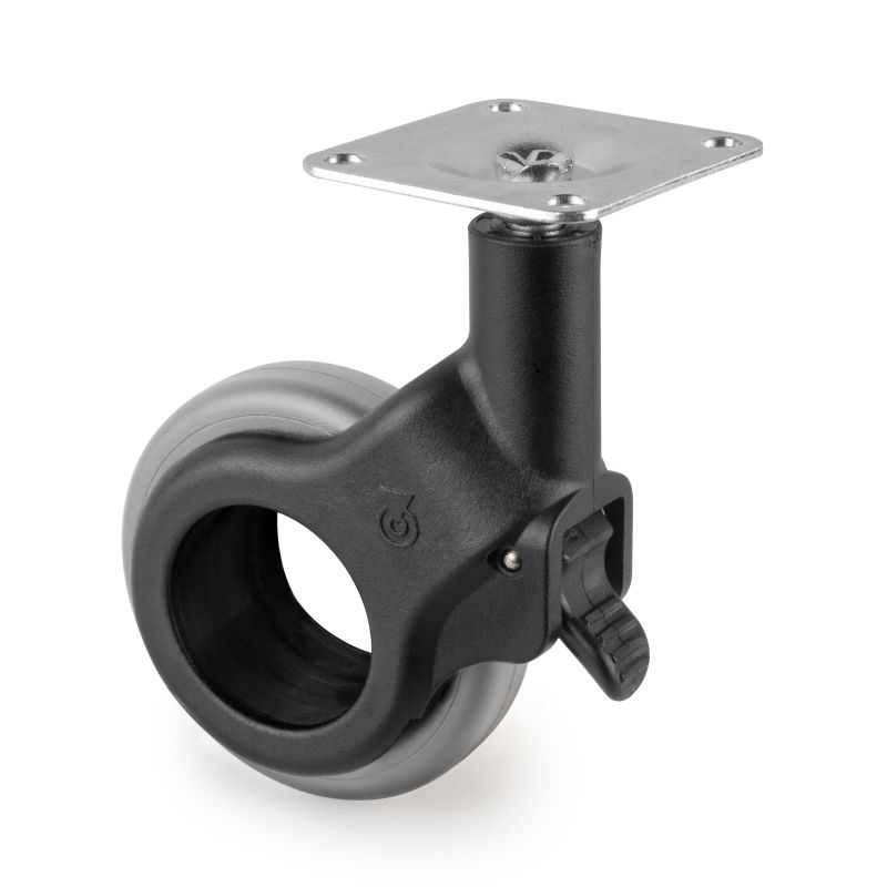 Lot de 4 roulettes Hole 2 avec platine de montage, Ø 60 mm, Gris/Noir