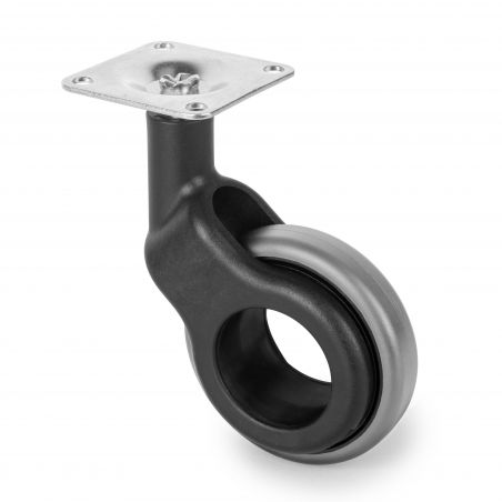 Lot de 4 roulettes Hole 2 avec platine de montage, Ø 60 mm, Gris/Noir