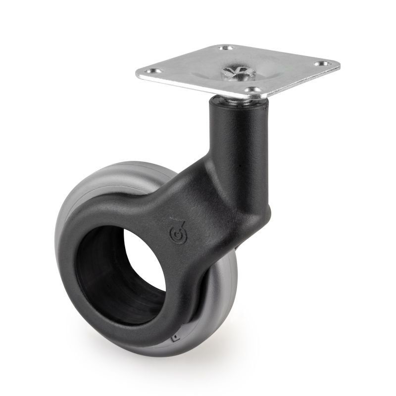 Lot de 4 roulettes Hole 2 avec platine de montage, Ø 60 mm, Gris/Noir