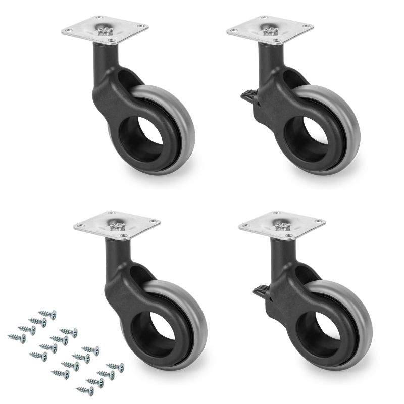 Lot de 4 roulettes Hole 2 avec platine de montage, Ø 60 mm, Gris/Noir