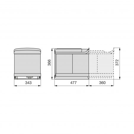 Poubelles de tri, 2 bacs de 16L, fixation au sol et ouverture automatique, Inox Poubelles de tri, 2 bacs de 16L, fixation au sol et ouverture automatique, Inox