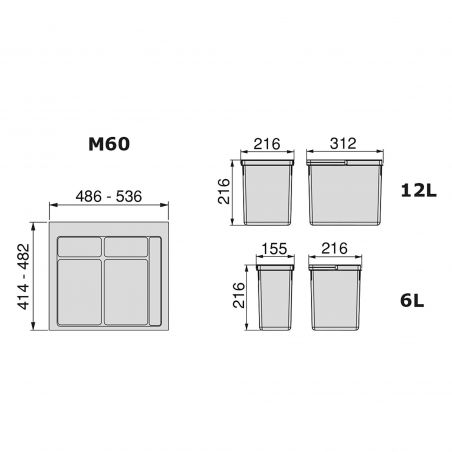 Kit poubelle Recycle avec base 24L 3 bacs pour caisson de 600 mm Kit poubelle Recycle avec base 24L 3 bacs pour caisson de 600 mm