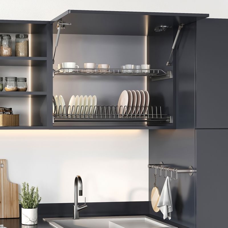 Piston Thin diamètre 12 avec fixations pour porte relevable, force 10 kg, Nickelé