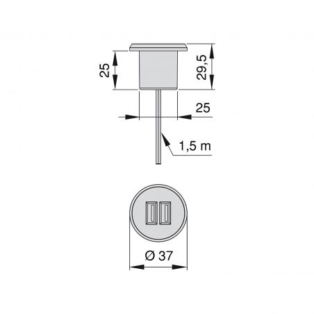 Kit connecteurs de charge USB, comprenant un convertisseur et 2 connecteurs USB de type A, D.25mm, Aluminium Kit connecteurs de charge USB, comprenant un convertisseur et 2 connecteurs USB de type A, D.25mm, Aluminium