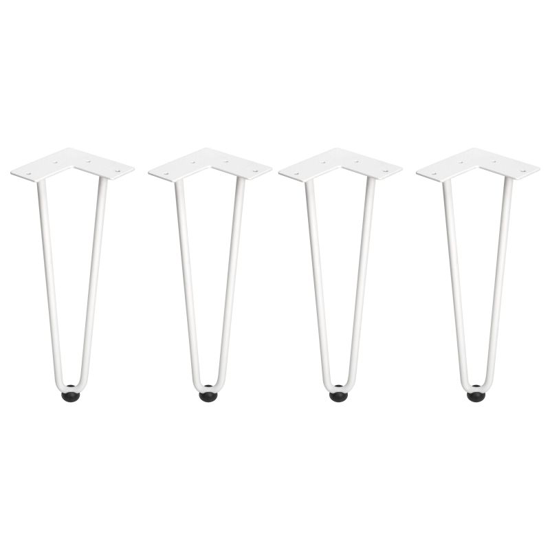 Lot de 4 pieds Hairpin 2 barres pour table, hauteur 400 mm, Blanc