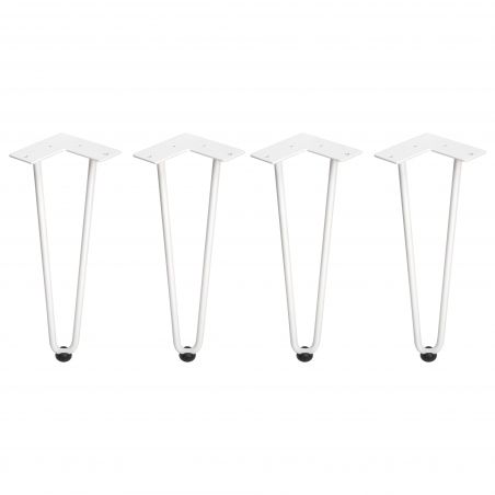 Lot de 4 pieds Hairpin 2 barres pour table, hauteur 400 mm, Blanc