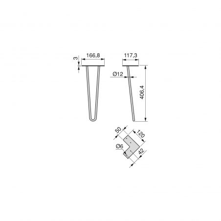 Lot de 4 pieds Hairpin 2 barres pour table, hauteur 400 mm, Blanc