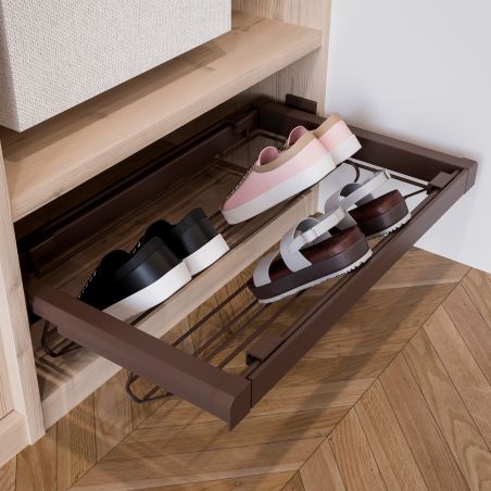 Kit range-chaussures métallique avec cadre coulissant pour caisson de 900 mm, Moka