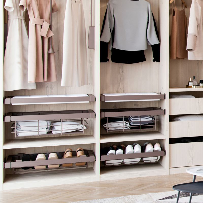 Kit range-chaussures métallique avec cadre coulissant pour caisson de 900 mm, Moka