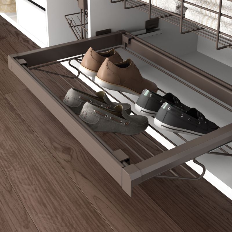 Kit range-chaussures métallique avec cadre coulissant pour caisson de 900 mm, Moka