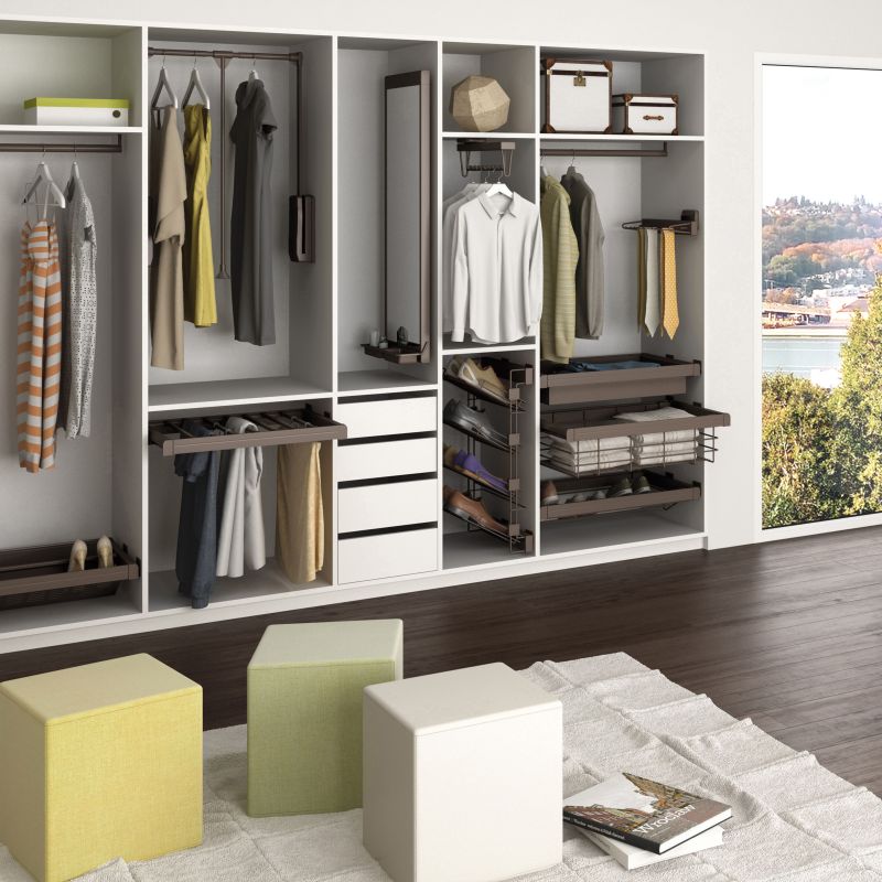 Kit range-chaussures métallique avec cadre coulissant pour caisson de 900 mm, Moka