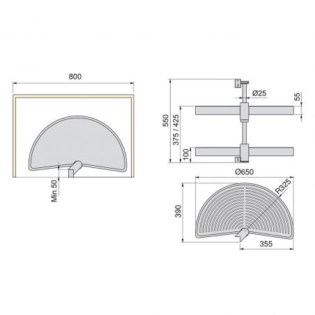 Touniquet 1/2 lune Shelvo pour caisson de 800 mm, Blanc