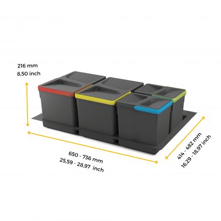 Kit poubelle Recycle avec base 36L 4 bacs pour caisson de 800 mm Kit poubelle Recycle avec base 36L 4 bacs pour caisson de 800 mm