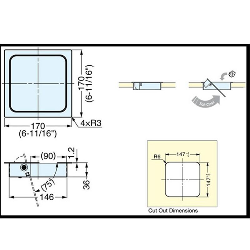 Trappe carrée de poubelle pour plan de travail