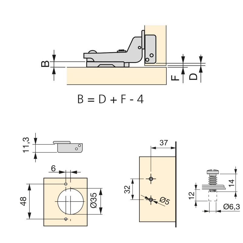 Lot de 20 charnières coudées pour montage rentrant X91 avec fermeture amortie et accessoires Euro, hauteur 0, Titane