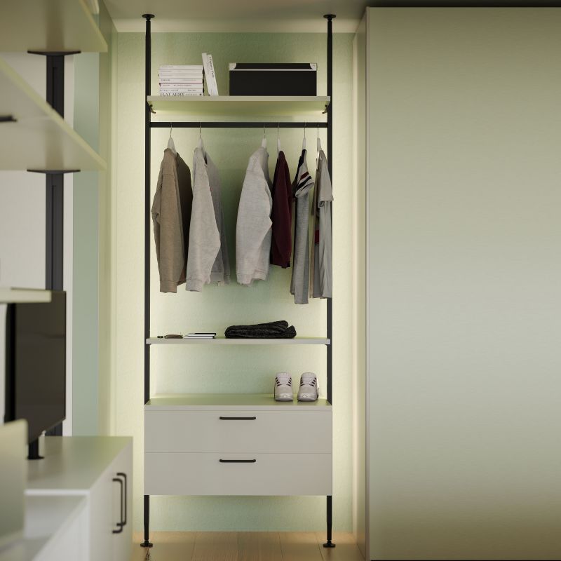 Kit de fixation Zéro pour 4 étagères bois et 1 tringle de suspension de 1m, Noir