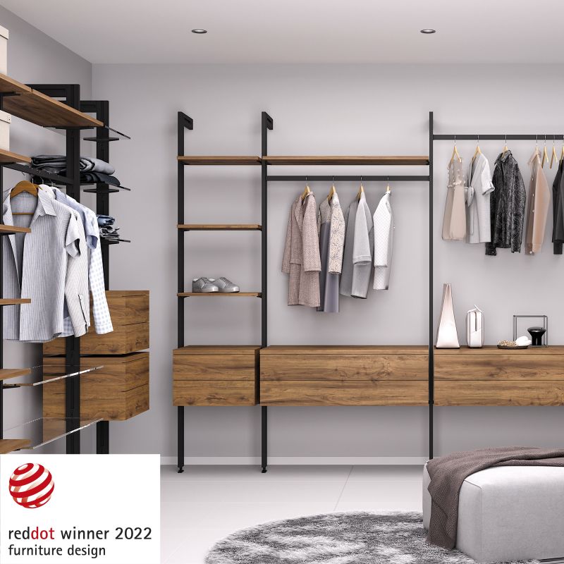 Kit de fixation Zéro pour 4 étagères bois et 1 tringle de suspension de 1m, Noir