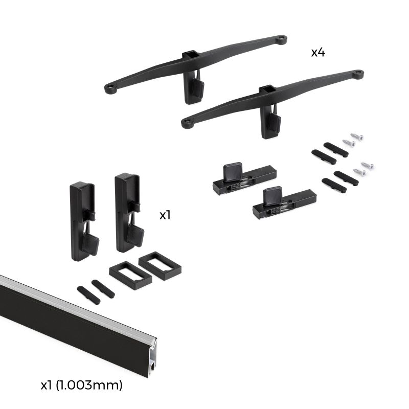 Kit de fixation Zéro pour 4 étagères bois et 1 tringle de suspension de 1m, Noir