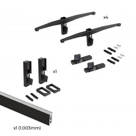 Kit de fixation Zéro pour 4 étagères bois et 1 tringle de suspension de 1m, Noir Kit de fixation Zéro pour 4 étagères bois et 1 tringle de suspension de 1m, Noir