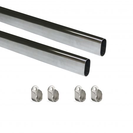 Kit tube de penderie 30x15 mm acier, 0,75 m, Chromé Kit tube de penderie 30x15 mm acier, 0,75 m, Chromé