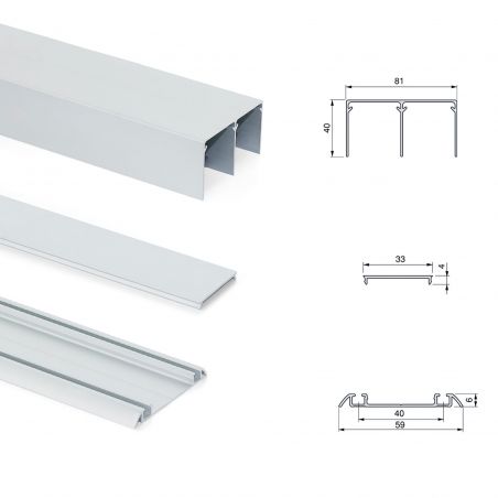 Kit pour Placard 2 portes coulissantes avec ouverture et fermeture amorties, panneaux épaisseur 18mm non inclus, Anodisé mat Kit pour Placard 2 portes coulissantes avec ouverture et fermeture amorties, panneaux épaisseur 18mm non inclus, Anodisé mat