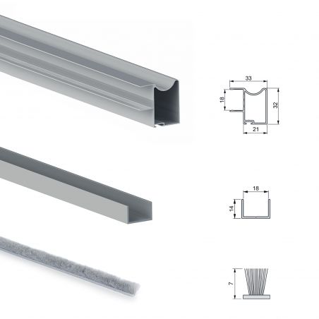Kit pour Placard 2 portes coulissantes avec ouverture et fermeture amorties, panneaux épaisseur 18mm non inclus, Anodisé mat Kit pour Placard 2 portes coulissantes avec ouverture et fermeture amorties, panneaux épaisseur 18mm non inclus, Anodisé mat