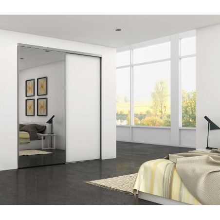 Kit pour Placard 2 portes coulissantes avec ouverture et fermeture amorties, panneaux épaisseur 18mm non inclus, Anodisé mat Kit pour Placard 2 portes coulissantes avec ouverture et fermeture amorties, panneaux épaisseur 18mm non inclus, Anodisé mat