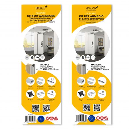 Kit pour Placard 2 portes coulissantes avec ouverture et fermeture amorties, panneaux épaisseur 18mm non inclus, Anodisé mat Kit pour Placard 2 portes coulissantes avec ouverture et fermeture amorties, panneaux épaisseur 18mm non inclus, Anodisé mat