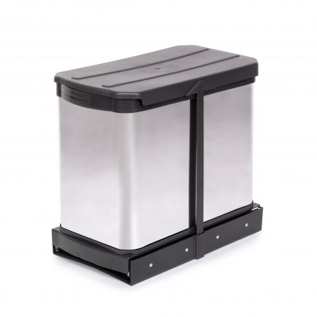 Poubelle de tri, 2 bacs de 12L, fixation au sol et extraction manuelle, Inox Poubelle de tri, 2 bacs de 12L, fixation au sol et extraction manuelle, Inox