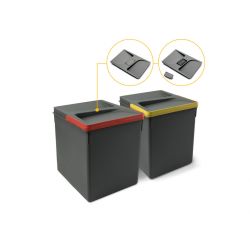 Poubelles pour tiroir de cuisine Recycle avec couvercle anti-odeurs, Hauteur 266mm, 2x15litres, Anthracite