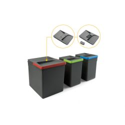 Poubelles pour tiroir de cuisine Recycle avec couvercle anti-odeurs, Hauteur 266mm, 1x15litres et 2x7litres, Anthracite