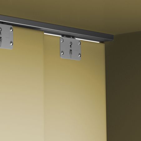 Kit de ferrures Flow pour placard 2 portes coulissantes avec rails de surface 2,35m, panneaux non inclus, Anodisé mat Kit de ferrures Flow pour placard 2 portes coulissantes avec rails de surface 2,35m, panneaux non inclus, Anodisé mat